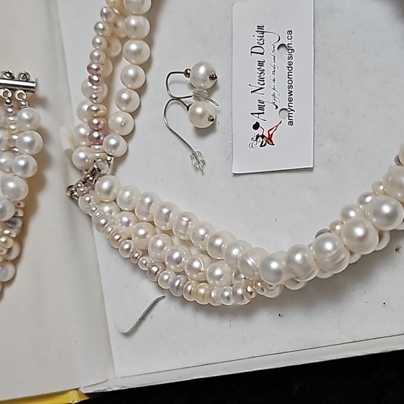 Freshwater pearl necklace with bracelet and earrings in 925 silver - Picture 4 of 5